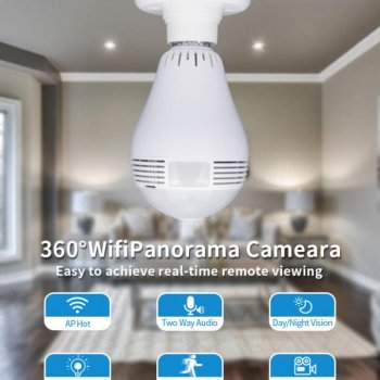 360 Derece Balıkgözü Panoramik Wifi Ampül Ağ ip Kamera