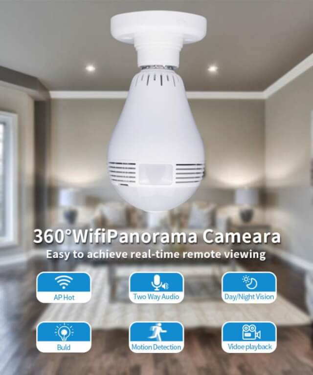 360 Derece Balıkgözü Panoramik Wifi Ampül Ağ ip Kamera